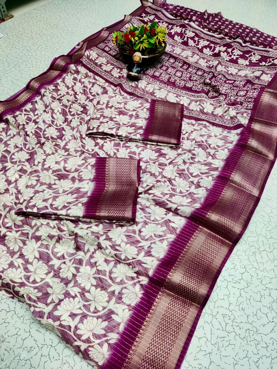 Lotus Jaal Print Zari Semi Silk Saree